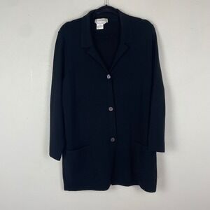 Max Mara Women's L Italy Wool Knit‎ Blazer Long Cardigan Coat Black 100% Wool